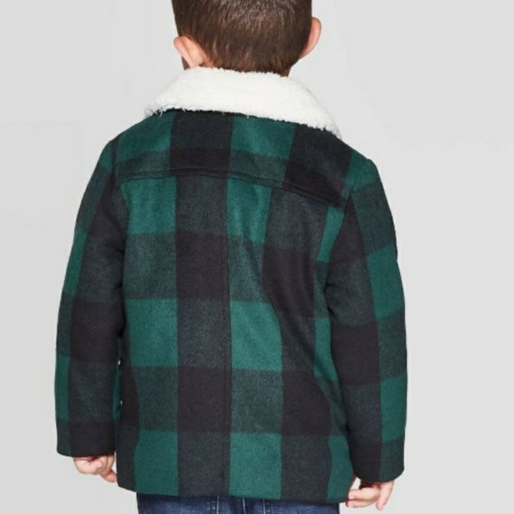 Cat and Jack Green Buffalo Plaid Coat - Picture 2 of 7